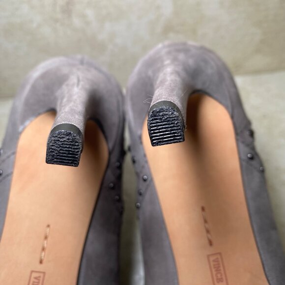 Gray Suede Studded High Heel Ankle Boots With Elastic‎ Gore Detail - Picture 8 of 10